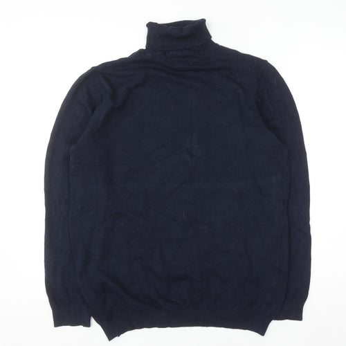 Pull & Bear Men's Blue Roll Neck Knit Jumper Size L