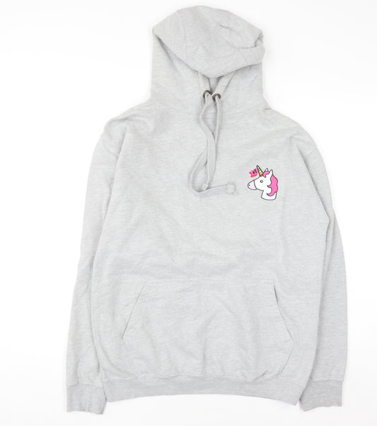 Just Hoods by AWDis Women Grey Pullover Hoodie Medium Unicorn Design