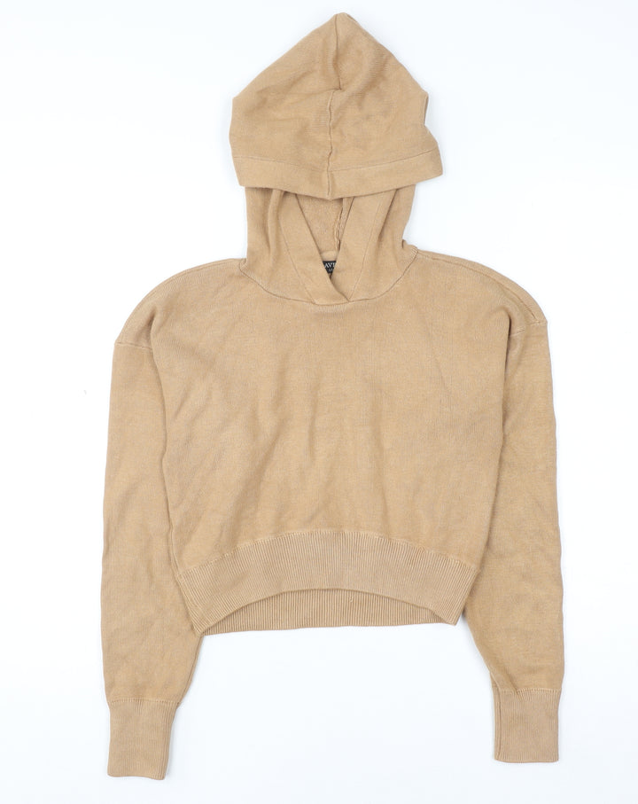 Brave Soul Women's Beige Hooded Pullover Knit Hoodie XS
