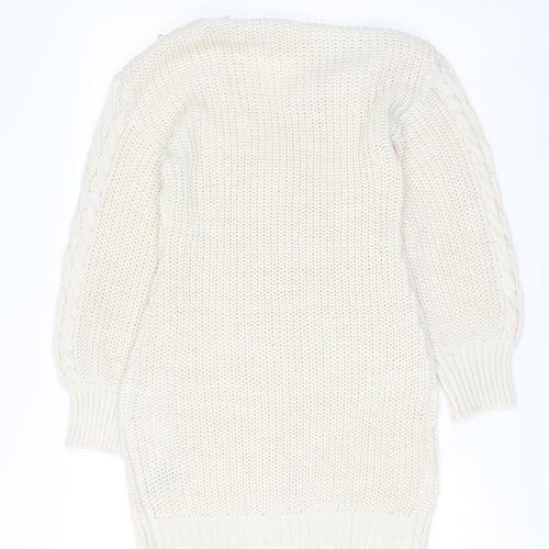 Very Women Ivory Beaded Cable-Knit Long Sleeve Cardigan Size 10