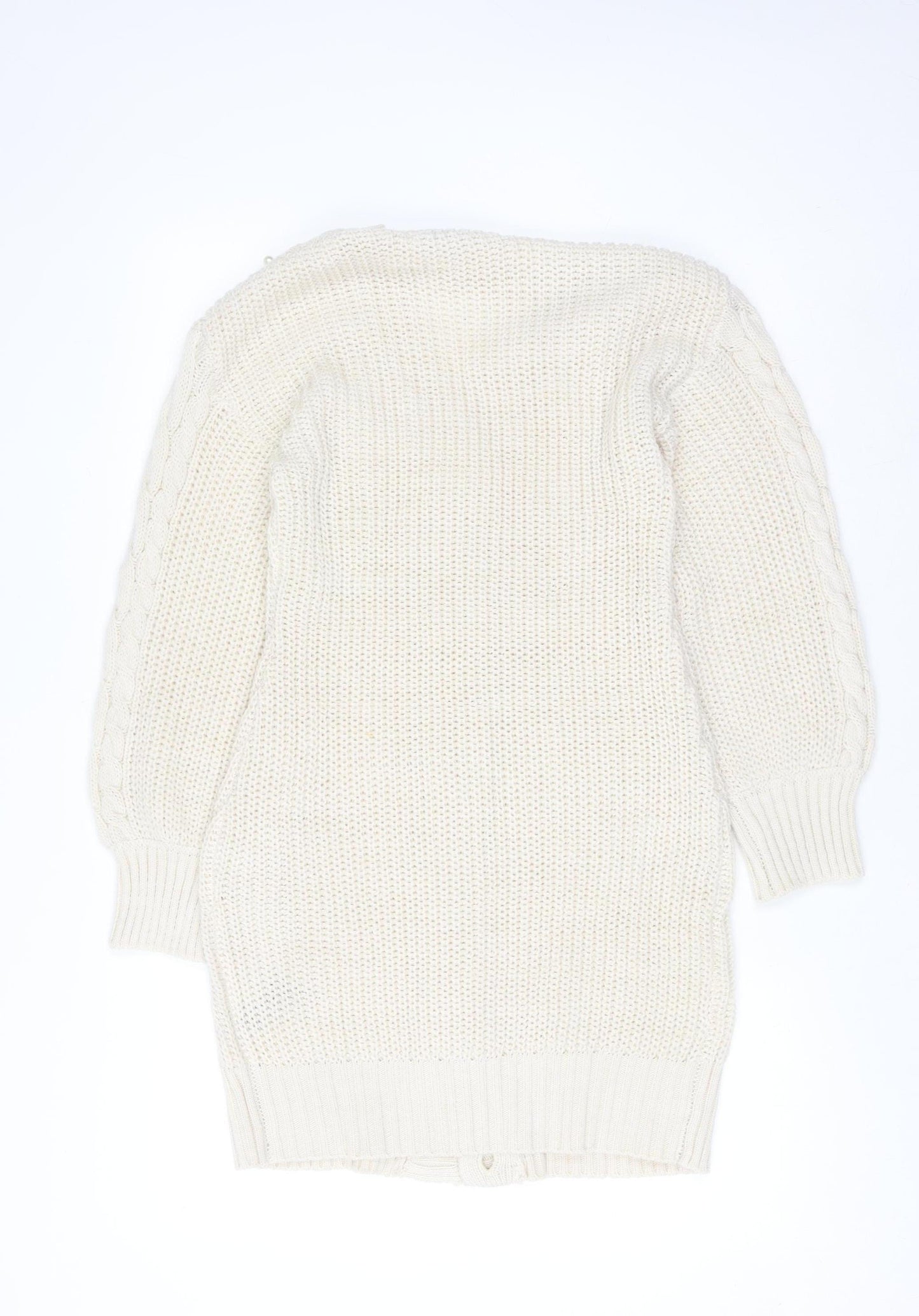 Very Women Ivory Beaded Cable-Knit Long Sleeve Cardigan Size 10