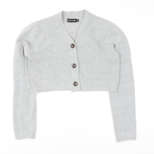 PrettyLittleThing Womens Grey V-Neck Long Sleeve Button Cardigan Size S