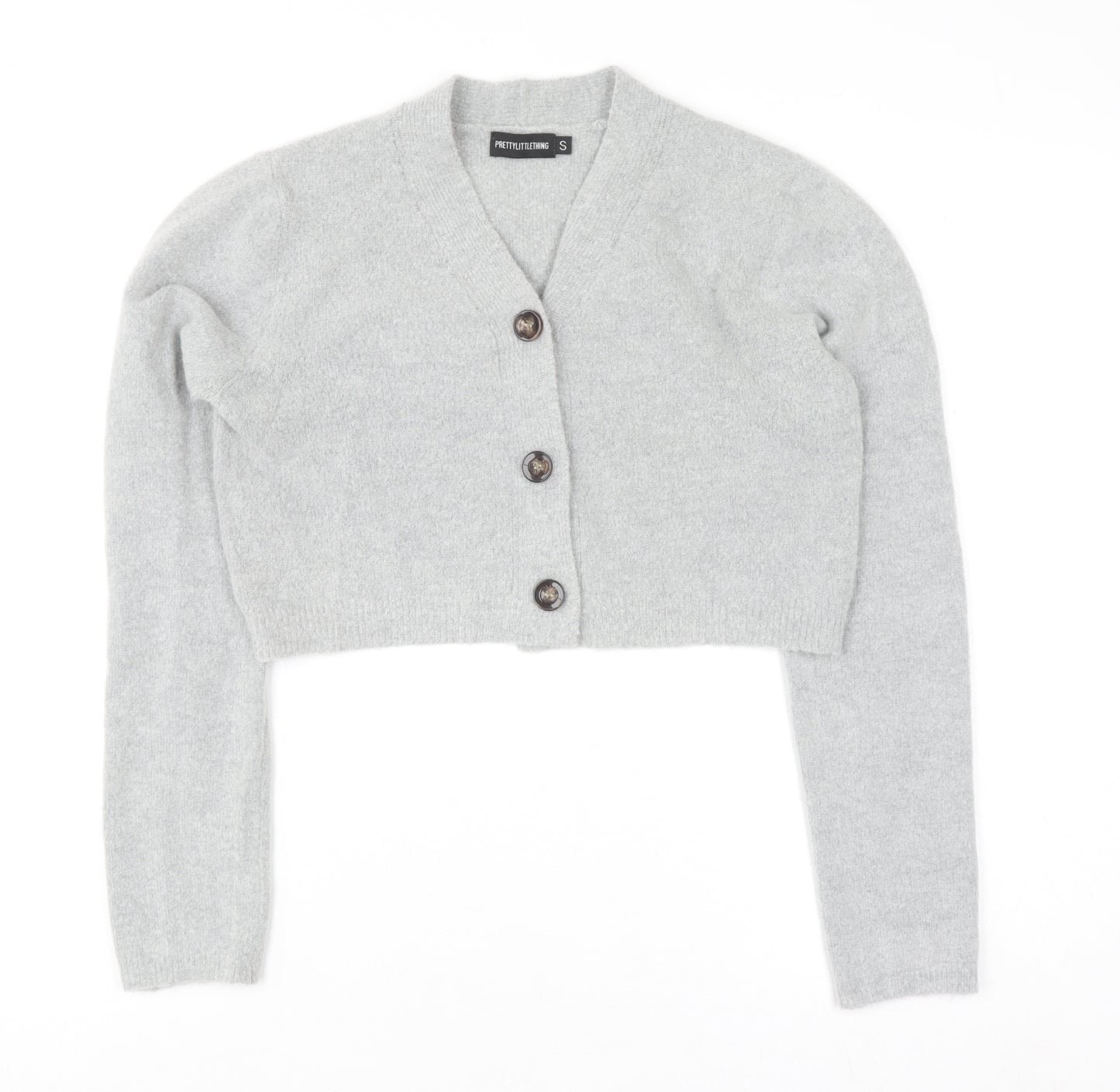 PrettyLittleThing Womens Grey V-Neck Long Sleeve Button Cardigan Size S