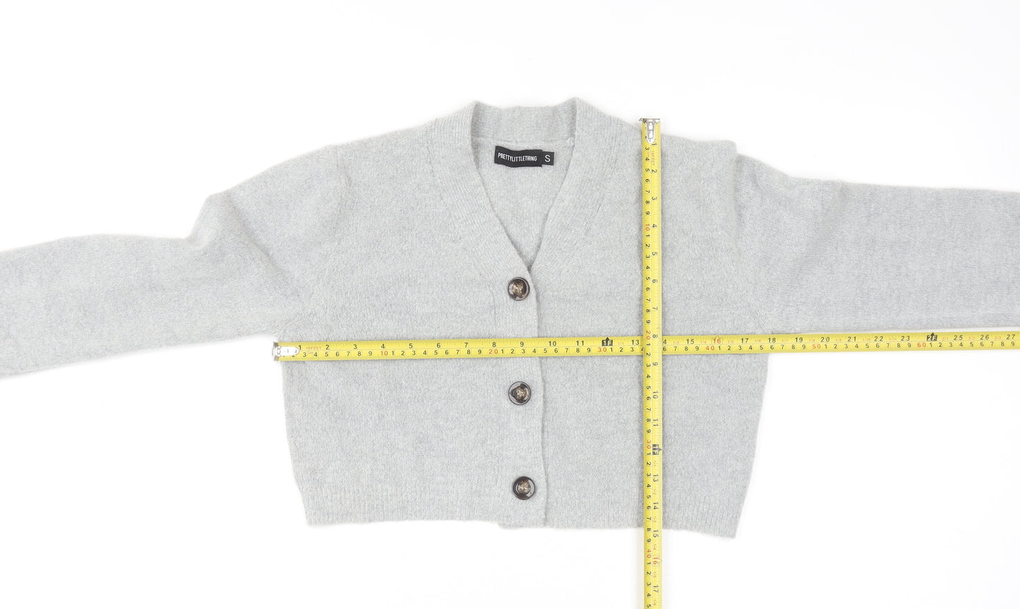 PrettyLittleThing Womens Grey V-Neck Long Sleeve Button Cardigan Size S