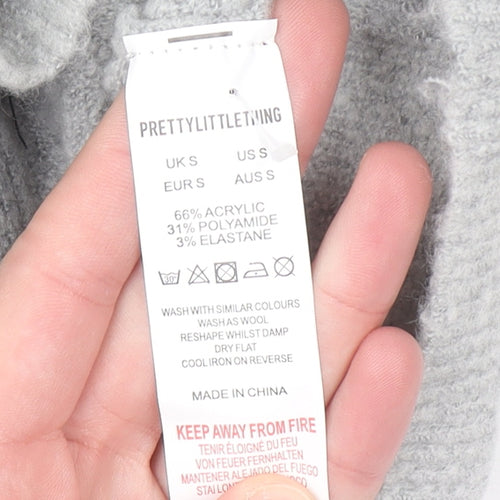 PrettyLittleThing Womens Grey V-Neck Long Sleeve Button Cardigan Size S