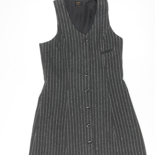 Pop England Women Grey Pinstripe Button Pinafore Dress Size 2