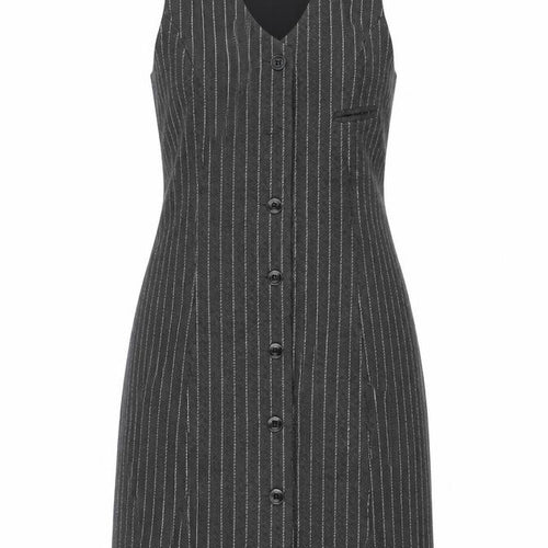 Pop England Women Grey Pinstripe Button Pinafore Dress Size 2