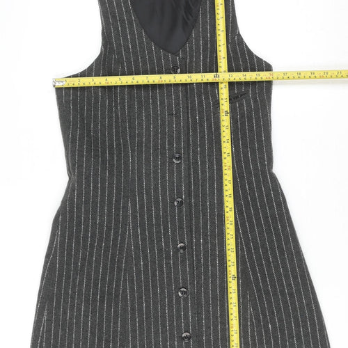 Pop England Women Grey Pinstripe Button Pinafore Dress Size 2