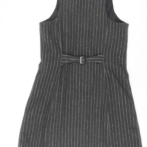 Pop England Women Grey Pinstripe Button Pinafore Dress Size 2