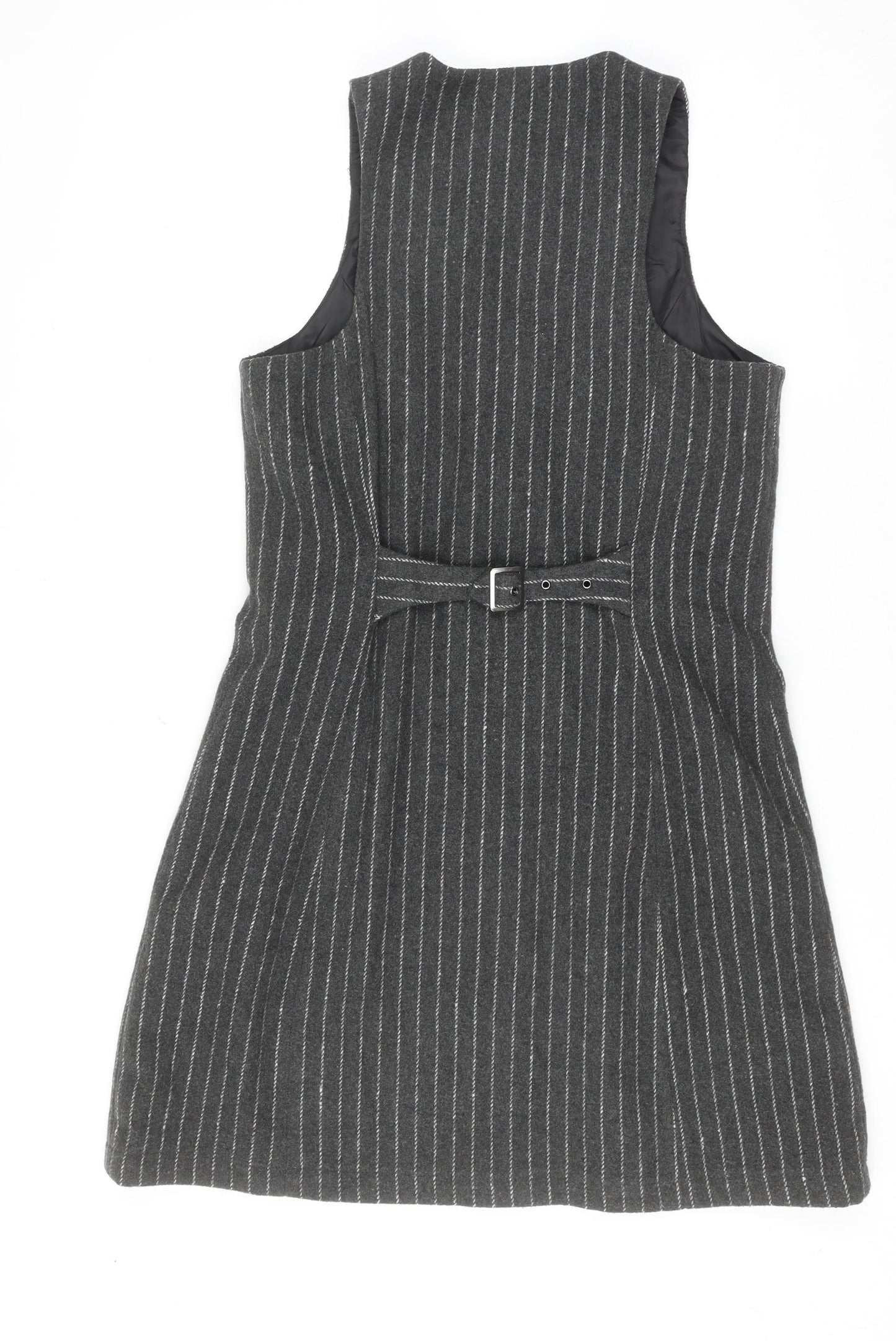 Pop England Women Grey Pinstripe Button Pinafore Dress Size 2