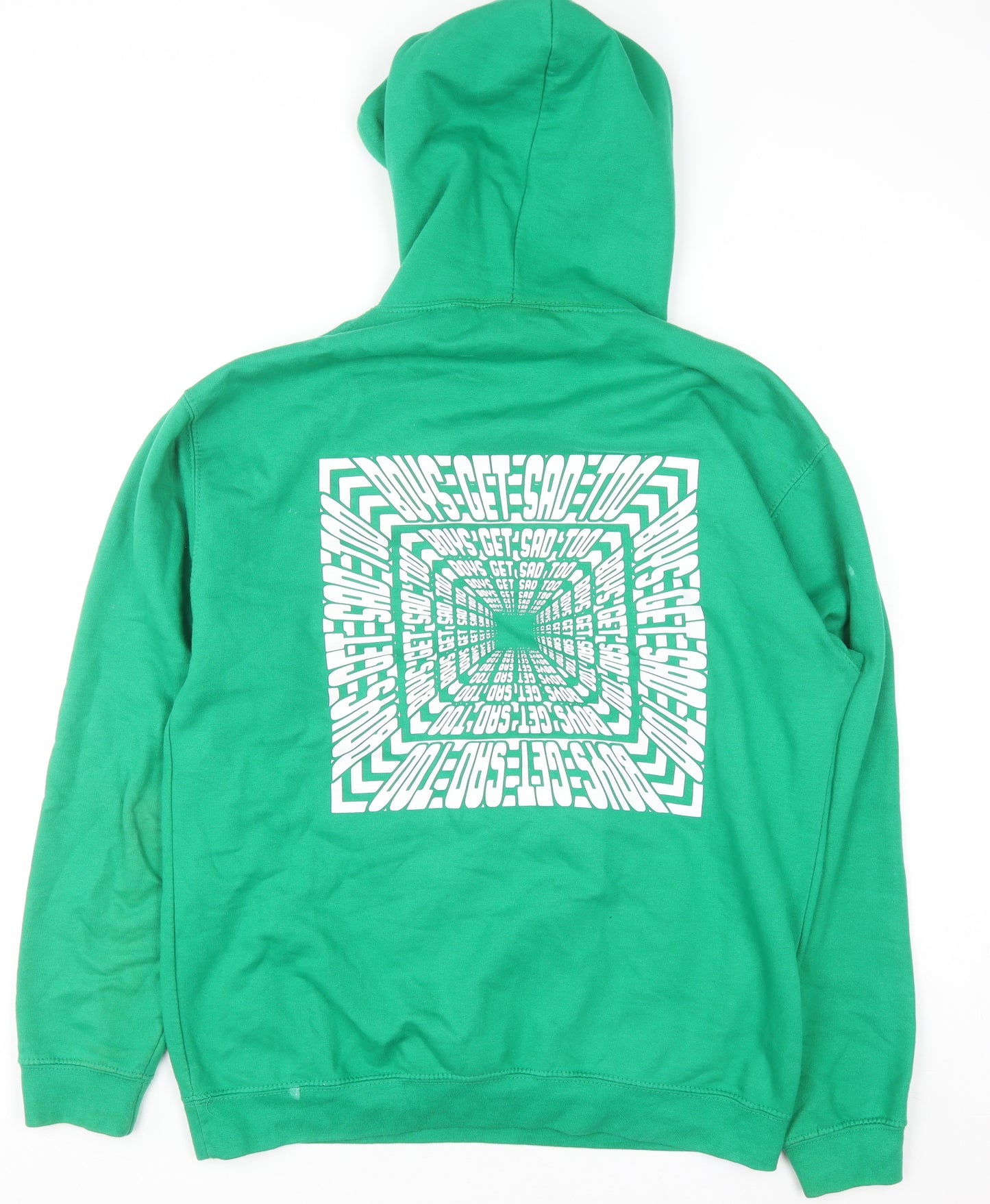 Boys Get Sad Too Mens Green Pullover Hoodie Size L Graphic Print