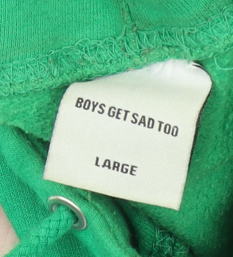 Boys Get Sad Too Mens Green Pullover Hoodie Size L Graphic Print