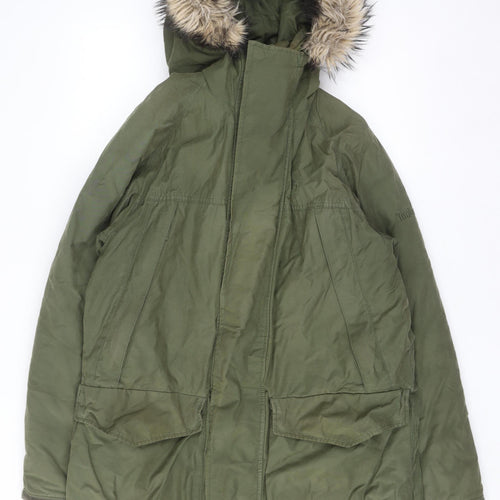 Timberland Men's Green Parka Coat Size S Hooded Faux Fur Trim