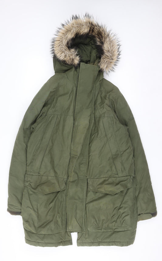 Timberland Men's Green Parka Coat Size S Hooded Faux Fur Trim