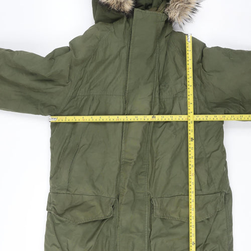 Timberland Men's Green Parka Coat Size S Hooded Faux Fur Trim