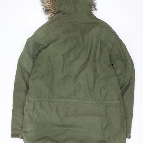 Timberland Men's Green Parka Coat Size S Hooded Faux Fur Trim