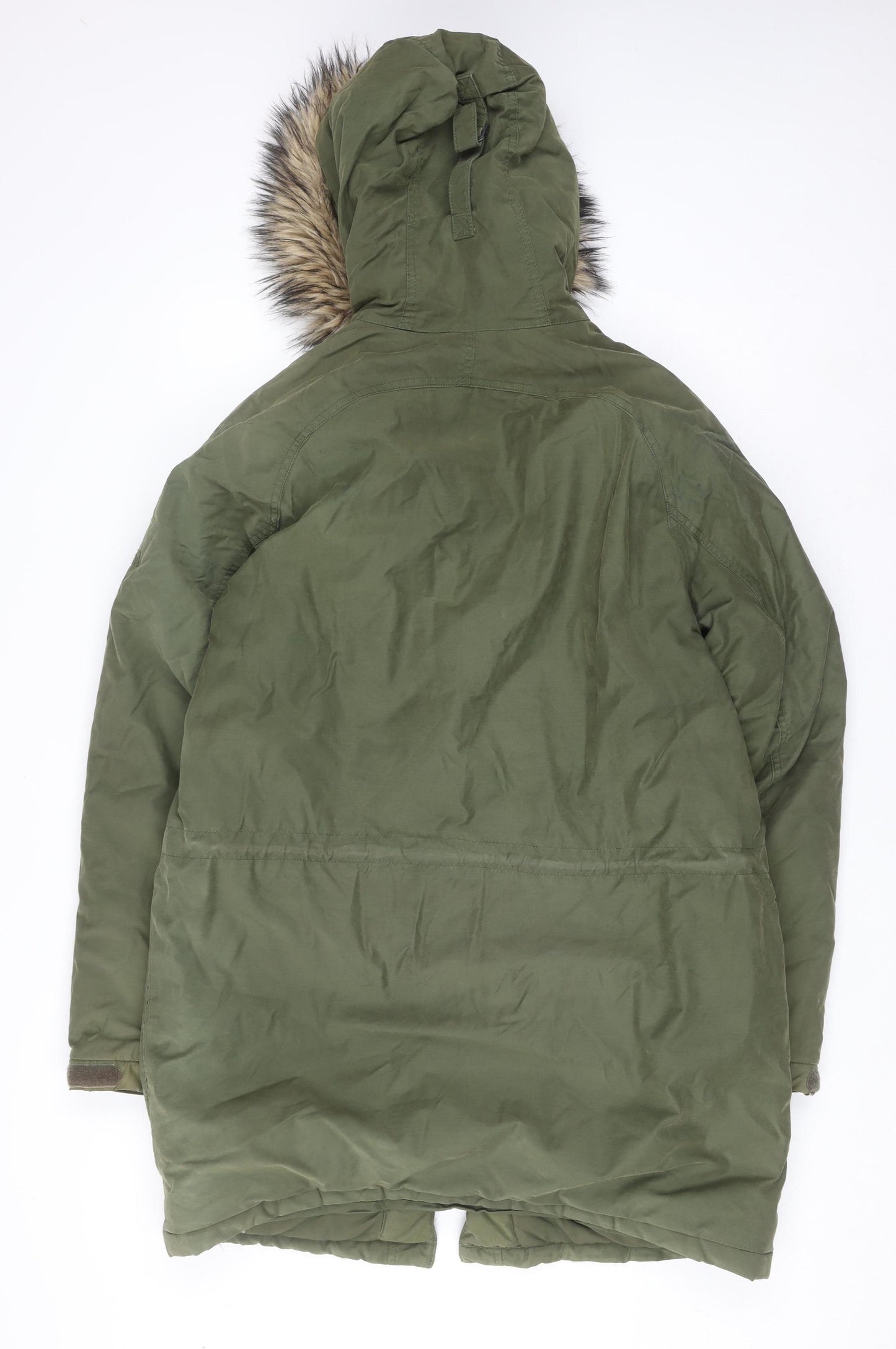 Timberland Men's Green Parka Coat Size S Hooded Faux Fur Trim