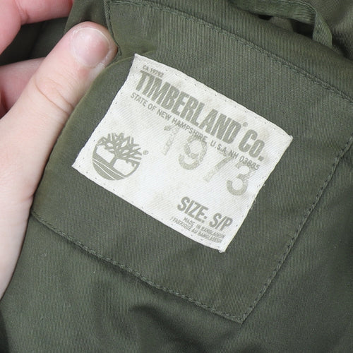 Timberland Men's Green Parka Coat Size S Hooded Faux Fur Trim