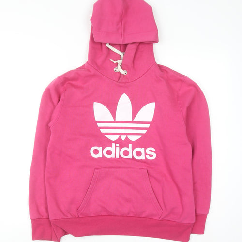 Adidas Womens Pink Hooded Pullover Hoodie Medium Logo Graphic
