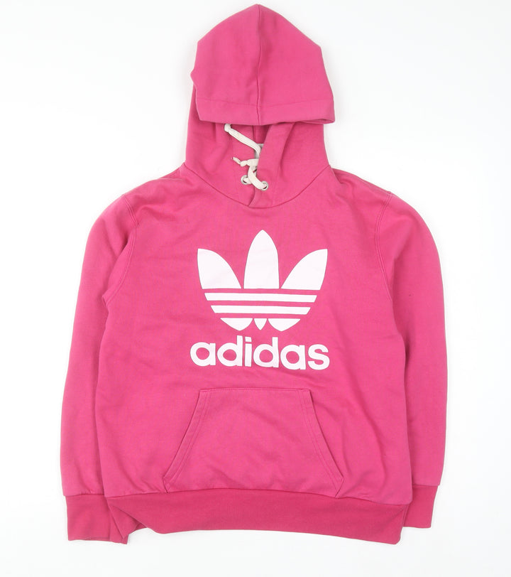 Adidas Womens Pink Hooded Pullover Hoodie Medium Logo Graphic