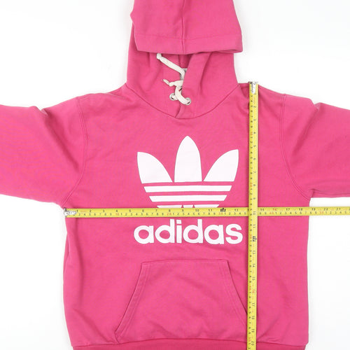 Adidas Womens Pink Hooded Pullover Hoodie Medium Logo Graphic