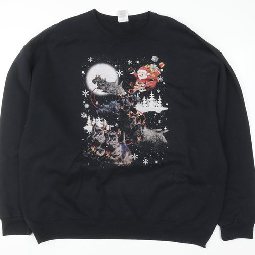 Jerzees Mens Black 2XL Christmas Dog Graphic Pullover Sweatshirt