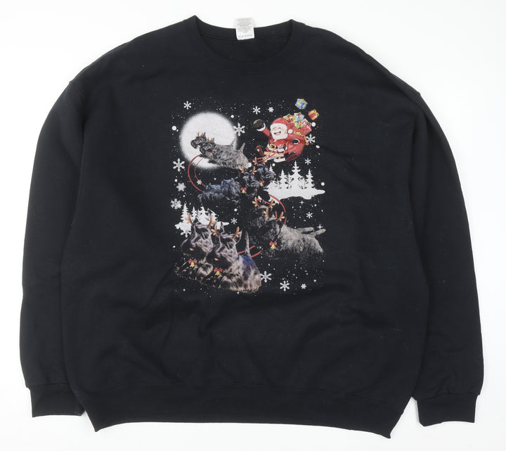 Jerzees Mens Black 2XL Christmas Dog Graphic Pullover Sweatshirt