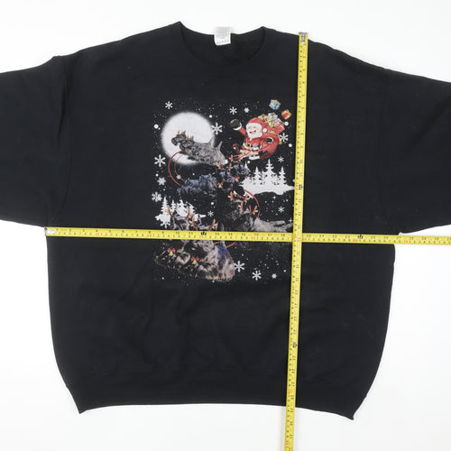 Jerzees Mens Black 2XL Christmas Dog Graphic Pullover Sweatshirt