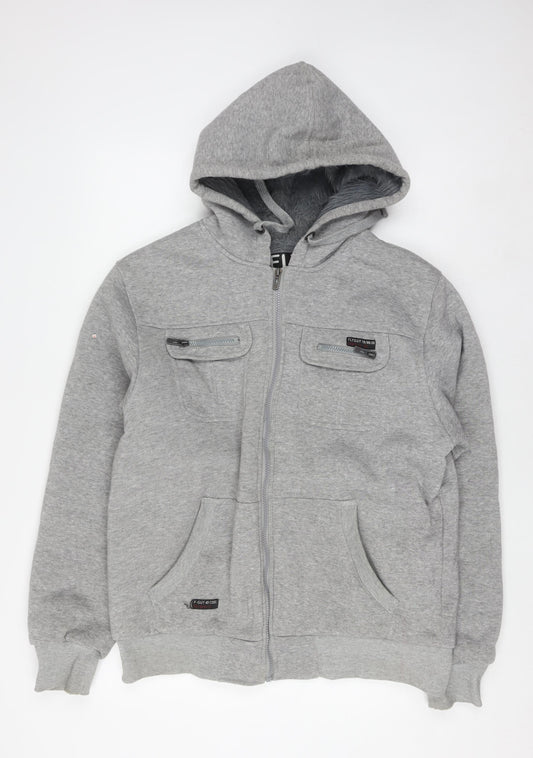 Fly Guy Men's Grey L Full Zip Hooded Windbreaker Jacket