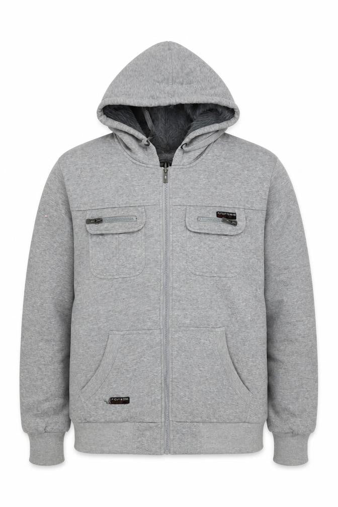 Front view of Fly Guy Men's Grey L Full Zip Hooded Windbreaker Jacket