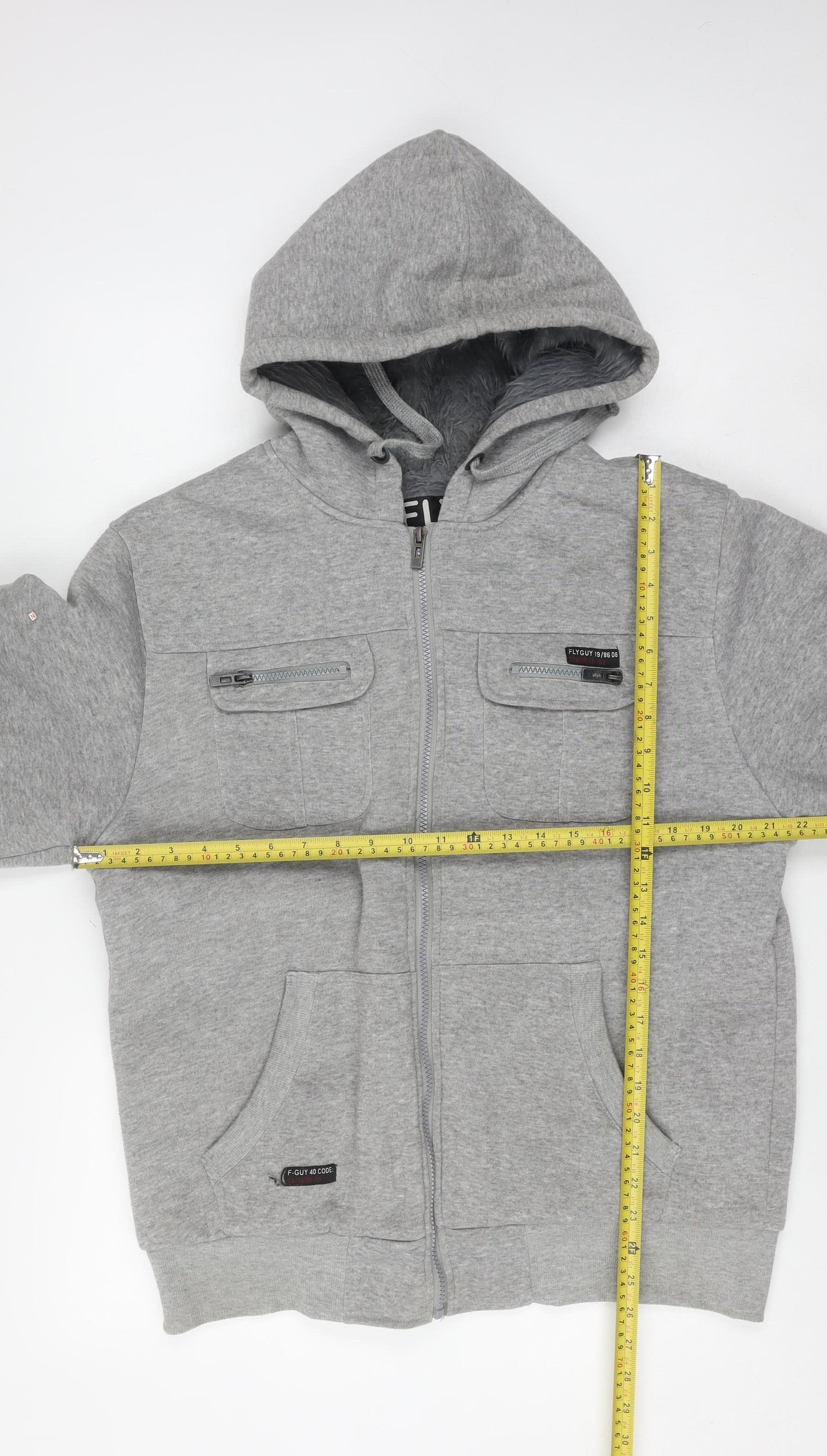 Fly Guy Men's Grey L Full Zip Hooded Windbreaker Jacket