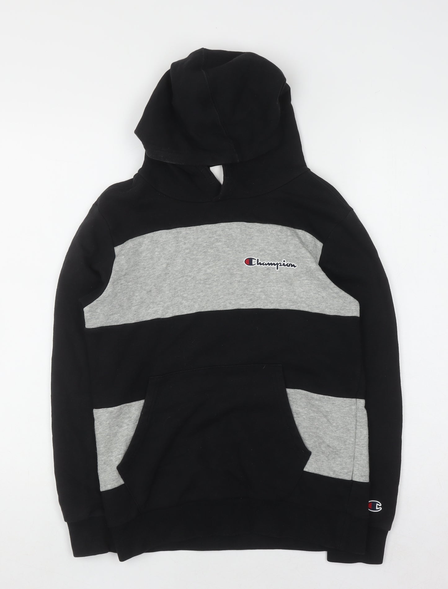 Champion Boys Black and Grey Pullover Hoodie Size 11-12 Years Lined Casual