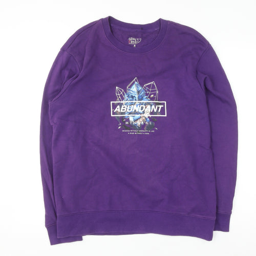 Baleno Women Purple Graphic Print Pullover Sweatshirt L Cotton Blend