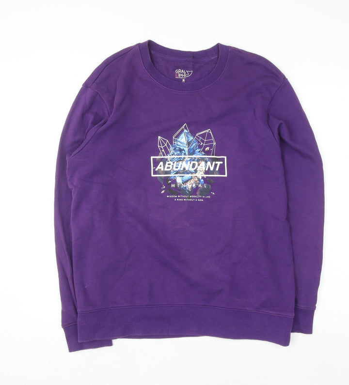 Baleno Women Purple Graphic Print Pullover Sweatshirt L Cotton Blend