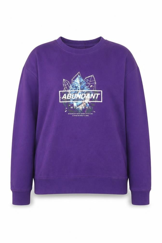 Front view of Baleno Women Purple Graphic Print Pullover Sweatshirt L Cotton Blend