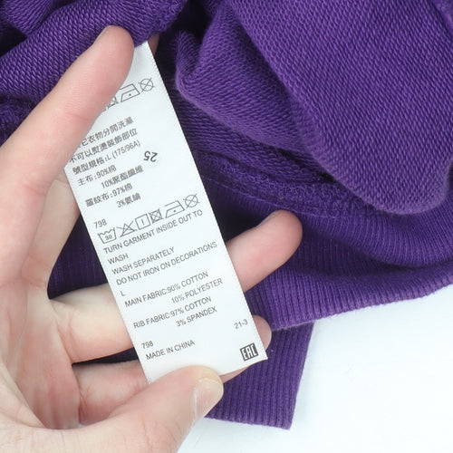 Baleno Women Purple Graphic Print Pullover Sweatshirt L Cotton Blend