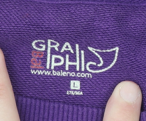 Baleno Women Purple Graphic Print Pullover Sweatshirt L Cotton Blend