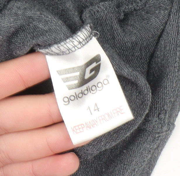 Golddigga Women's Grey Pullover Hoodie Size 14 Cotton Blend