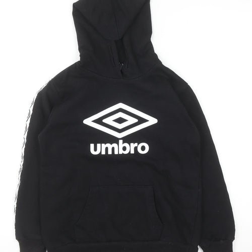 Umbro Boys Black Pullover Hoodie 7-8 Years Cotton Blend Logo Sportswear
