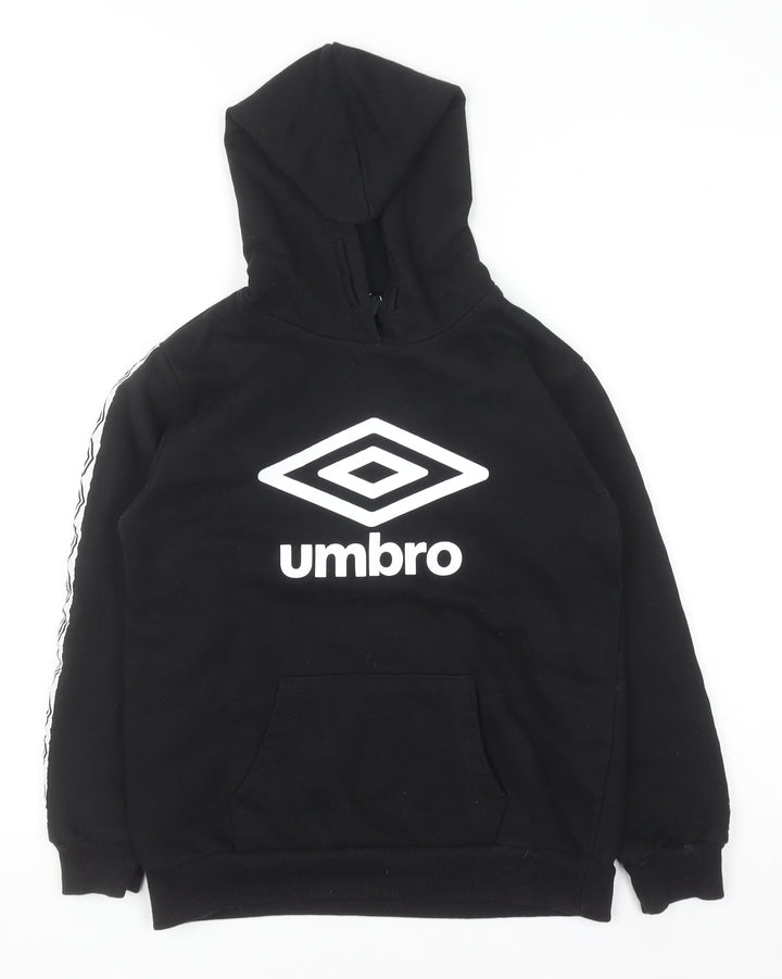 Umbro Boys Black Pullover Hoodie 7-8 Years Cotton Blend Logo Sportswear