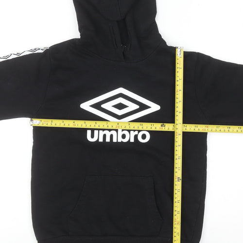 Umbro Boys Black Pullover Hoodie 7-8 Years Cotton Blend Logo Sportswear