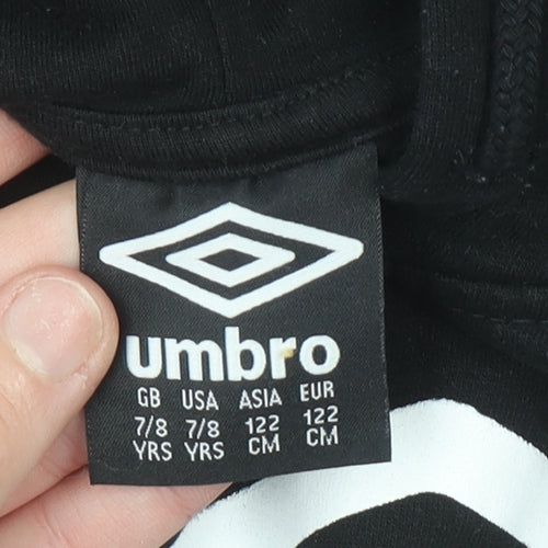 Umbro Boys Black Pullover Hoodie 7-8 Years Cotton Blend Logo Sportswear