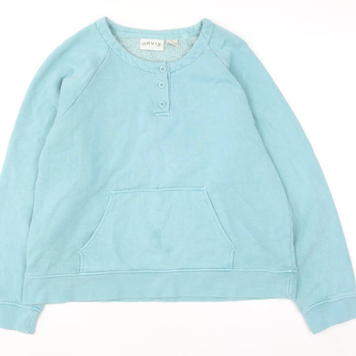Orvis Men's Blue Henley Sweatshirt Fleece Cotton Blend Size L