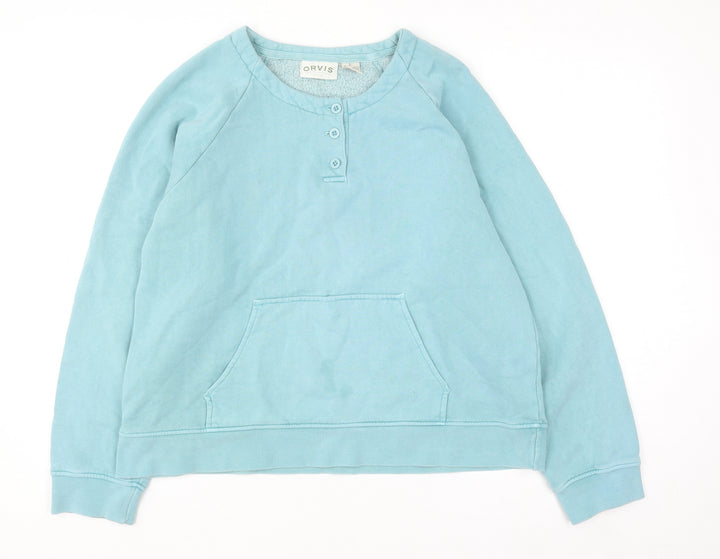 Orvis Men's Blue Henley Sweatshirt Fleece Cotton Blend Size L