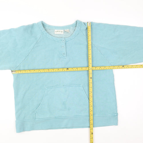 Orvis Men's Blue Henley Sweatshirt Fleece Cotton Blend Size L