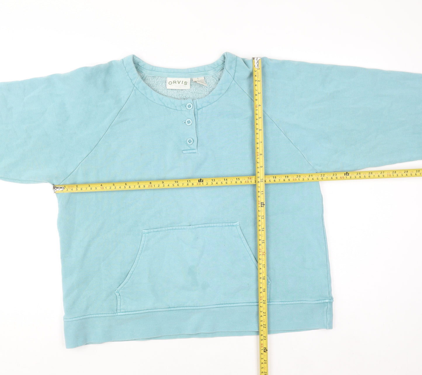 Orvis Men's Blue Henley Sweatshirt Fleece Cotton Blend Size L