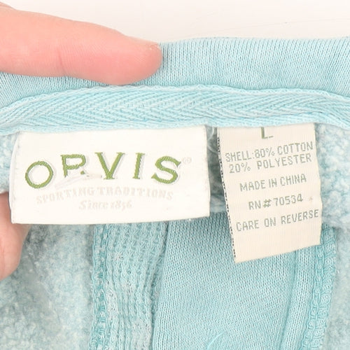 Orvis Men's Blue Henley Sweatshirt Fleece Cotton Blend Size L