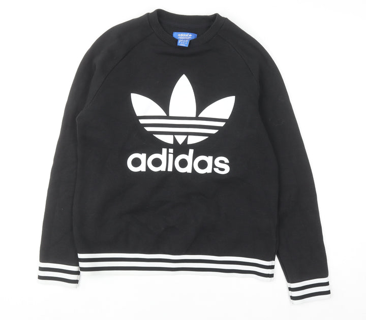 Adidas Women Black Crew Neck Sweatshirt Size 10 Cotton Blend