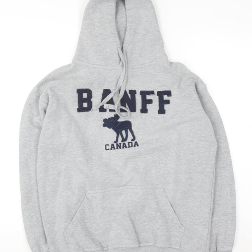 River Wear Men's Grey Pullover Hoodie M Embroidered Banff Canada Fleece