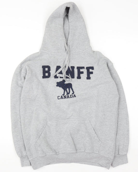 River Wear Men's Grey Pullover Hoodie M Embroidered Banff Canada Fleece